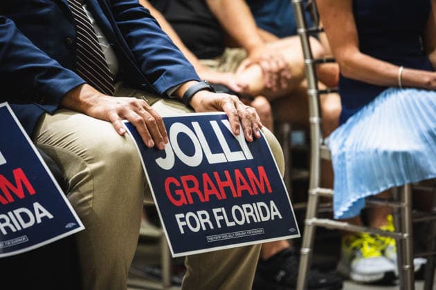 June 12, 2026, Tampa, Florida, USA: Democratic gubernatorial candidate DAVID JOLLY holds a campaign rally at The WomanÃ¢â‚¬â ¢s Club in South Tampa while introducing Rep. GWEN GRAHAM as his running mate for Lieutenant Governor. Tampa USA - ZUMAd256 20260612_znp_d256_019 Copyright: xDavexDeckerx