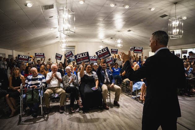 June 12, 2026, Tampa, Florida, USA: Democratic gubernatorial candidate DAVID JOLLY holds a campaign rally at The WomanÃ¢â‚¬â ¢s Club in South Tampa while introducing Rep. GWEN GRAHAM as his running mate for Lieutenant Governor. Tampa USA - ZUMAd256 20260612_znp_d256_035 Copyright: xDavexDeckerx