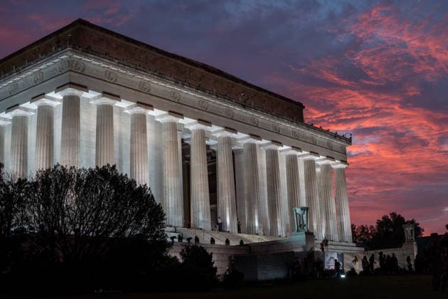 Clouds hang over the Lincoln Memorial prior to a news conference ahead of the planned UFC Freedom250 fight in Washington, DC on Friday, June 12, 2026. MAGA Inc. and administration insiders will be out in force in Washington on President Donald Trump s birthday weekend, with events ranging from a super PAC dinner to mixed martial arts at the White House.  WASP20260612741 ANDREWxLEYDEN