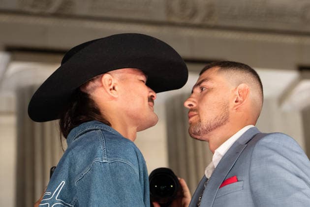 Ultimate Fighting Championship (UFC) fighters Diego Lopes (L) and Steve Garcia (R) face off at a news conference at the Lincoln Memorial ahead of the planned UFC Freedom250 fight in Washington, DC, US, on Friday, June 12, 2026. MAGA Inc. and administration insiders will be out in force in Washington on President Donald Trump s birthday weekend, with events ranging from a super PAC dinner to mixed martial arts at the White House. Photographer: Andrew Leyden Bloomberg  WASP20260612755 ANDREWxLEYDEN