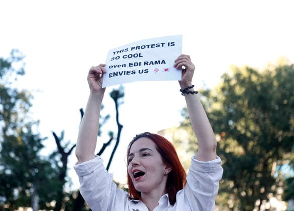 Protest against the construction of a luxury resort in Tirana, Albania. Protesters hold signs and Albanian national flags as they take part in a demonstration in front of the prime minister s office in Tirana on June 12, 2026, opposing the construction of a luxury resort in a protected natural area near the city of Vlore. Several thousand citizens demonstrated in Tirana for the 13th consecutive night to demand transparency on a luxury tourism complex project in the protected area of Narta Lagoon in the city of Vlore linked to US President Donald Trump s son-in-law Jared Kushner and his wife, Ivanka Trump. The project was planned for two areas along the Adriatic coast, the protected delta area of Vjosa-Narta and the nearby uninhabited island Copyright: xLightxStudioxAgencyx xMaltonxDibrax