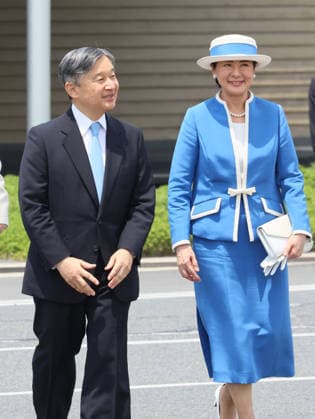 June 13, 2026, Tokyo, Japan - Japanese Emperor Naruhito (L) and Empress Masako (R) walk toward Japan s government plane as Emperor and Empress leave to Netherlands at the Tokyo International Airport on Saturday, June 13, 2026. Japanese royal couple will visit Netherlands and Belgium from June 13 through 26. (photo by Yoshio Tsunoda AFLO)  aflo_334258784