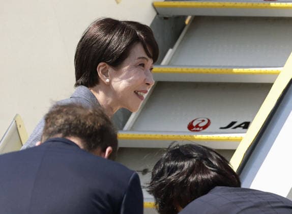 Japan PM Takaichi heads to Europe Japanese Prime Minister Sanae Takaichi departs from Tokyo s Haneda airport on June 13, 2026, for her first trip to Europe since taking office in October. Takaichi will visit Britain and Italy before attending a Group of Seven summit in the French resort town of Evian-les-Bains.  A14AA0005618558P
