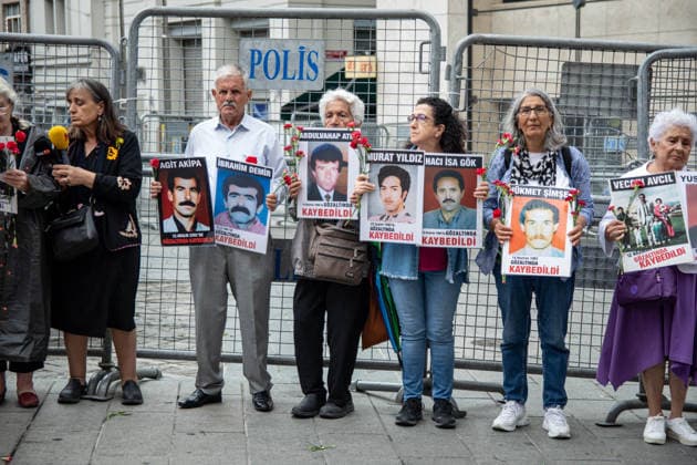 June 13, 2026, Istanbul, Istanbul, Turkey: Relatives of the disappeared and human rights defenders gathered at Galatasaray Square in Istanbul during the 1107th weekly vigil of the Saturday Mothers People. In a statement, participants demanded truth and justice for Veysel Guney, who was executed on June 10, 1981, following a controversial military court trial after the 1980 coup in Turkey. The group highlighted that Guney s burial place has remained unknown for 45 years and called on authorities to disclose the location of his remains. Speakers emphasized that revealing the graves of those forcibly disappeared or whose bodies were concealed by state authorities is essential for memory, justice, and human dignity. The weekly gathering continu  - ZUMAt171 20260613_zip_t171_011 Copyright: xAbdullahxTepelix