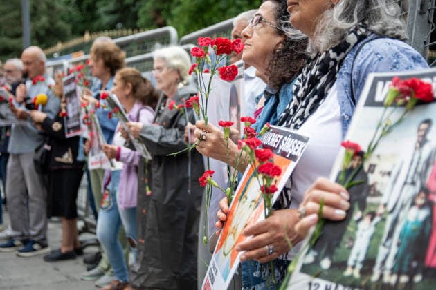 June 13, 2026, Istanbul, Istanbul, Turkey: Relatives of the disappeared and human rights defenders gathered at Galatasaray Square in Istanbul during the 1107th weekly vigil of the Saturday Mothers People. In a statement, participants demanded truth and justice for Veysel Guney, who was executed on June 10, 1981, following a controversial military court trial after the 1980 coup in Turkey. The group highlighted that Guney s burial place has remained unknown for 45 years and called on authorities to disclose the location of his remains. Speakers emphasized that revealing the graves of those forcibly disappeared or whose bodies were concealed by state authorities is essential for memory, justice, and human dignity. The weekly gathering continu  - ZUMAt171 20260613_zip_t171_012 Copyright: xAbdullahxTepelix