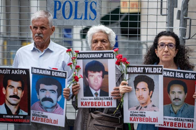 June 13, 2026, Istanbul, Istanbul, Turkey: Relatives of the disappeared and human rights defenders gathered at Galatasaray Square in Istanbul during the 1107th weekly vigil of the Saturday Mothers People. In a statement, participants demanded truth and justice for Veysel Guney, who was executed on June 10, 1981, following a controversial military court trial after the 1980 coup in Turkey. The group highlighted that Guney s burial place has remained unknown for 45 years and called on authorities to disclose the location of his remains. Speakers emphasized that revealing the graves of those forcibly disappeared or whose bodies were concealed by state authorities is essential for memory, justice, and human dignity. The weekly gathering continu  - ZUMAt171 20260613_zip_t171_014 Copyright: xAbdullahxTepelix