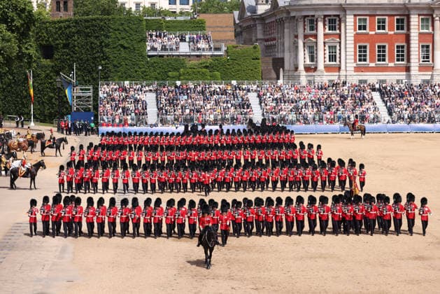 The King™s Birthday Parade, Trooping The Colour, takes places on Horse Guard™s Parade as The King™s Company, 1st Battalion Grenadier Guards, troop their colour in front of King Charles III. 1,350 soldiers, The Household Division and the King s Troop Royal Horse Artillery were in attendance, A flypast took place along The Mall and over Buckingham Palace, and included aircraft old and new, and was completed by the famous Red Arrows. Trooping The Colour, London, 13th June, 2026.  .
