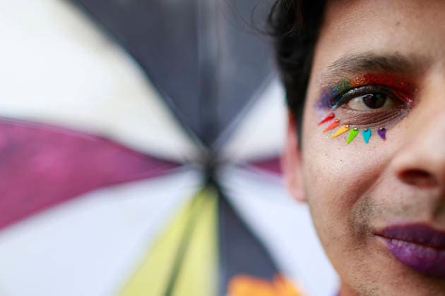 June 13, 2026, Kathmandu, Nepal: A reveler with rainbow colors on his eyes takes part in a Pride Parade celebrating the LGBTIQA+ community. Kathmandu Nepal  - ZUMAs197 20260613_aaa_s197_040 Copyright: xSkandaxGautamx