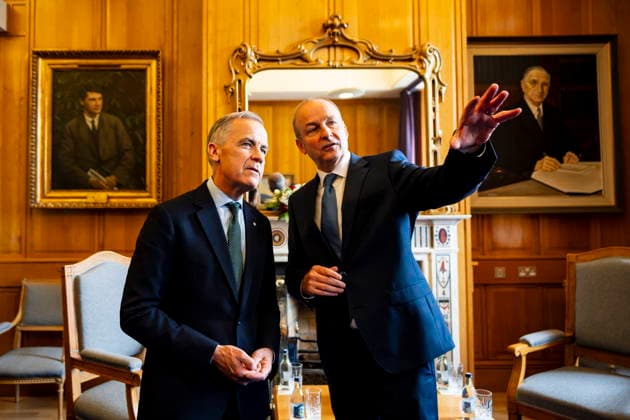 June 13, 2026, Dublin, Ireland: Prime Minister Mark Carney, left, speaks with Micheal Martin, Ireland s head of government, at the Government Buildings in Dublin, on Saturday, June 13, 2026. Dublin Ireland  - ZUMAc35_ 20260613_zaf_c35_016 Copyright: xChristopherxKatsarovx