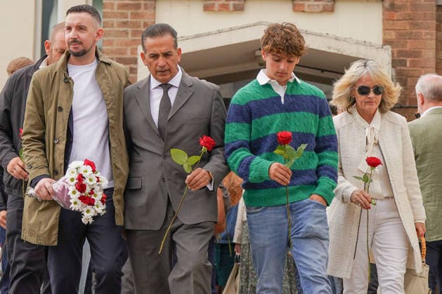 June 13, 2026, Nottingham, East Midlands, UK: Nottingham, UK. Lee Coates (L) the son of Ian Coates, Dr Sanjoy Kumar (2L) the father of Grace O Malley Kumar, James O Malley Kumar (2R) the brother of of Grace O Malley Kumar and Dr Sinead O Malley (R), the mother of Grace O Malley Kumar, leave a memorial service at St PaulÃ¢â‚¬â ¢s Church in Nottingham. Today marks the third anniversary after Valdo Calocane murdered Barnaby Webber, Grace OÃ¢â‚¬â ¢Malley-Kumar and Ian Coates in Nottingham on 13 June 2026. Nottingham UK  - ZUMAl94_ 20260613_zaf_l94_084 Copyright: xIoannisxAlexopoulosx