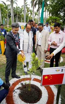 RECORD DATE NOT STATED Union Minister of Agriculture and Farmers Welfare Shivraj Singh Chouhan waters a sapling during the BRICS Agriculture Ministers Meeting 2026 Indore, Jun 13 (ANI): Union Minister of Agriculture and Farmers Welfare Shivraj Singh Chouhan waters a sapling during the BRICS Agriculture Ministers Meeting 2026, in Indore on Saturday. (@ChouhanShivraj X ANI Photo) Indore Madhya Pradesh India Copyright: xANIx ANI_20260613155