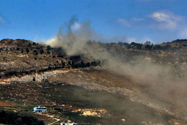 June 13, 2026, Shoukin, Shoukin, Lebanon: Smoke billows from Israeli air strike on the southern Lebanese village of Shoukin. The Lebanese army withdrew its troops from a base in the southern Lebanese village of Kfar Tebniet after Israeli troops advanced in an area nearby, a military official said. The army departure came as the Israeli military issued an evacuation warning for about 20 locations, including the southern city of Nabatieh and nearby villages. Shoukin Lebanon - ZUMAn313 20260613_zip_n313_001 Copyright: xMarwanxNaamanix