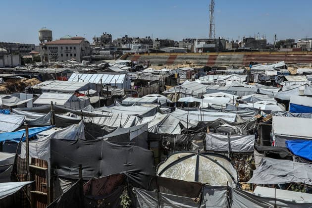 Khan Yunis Stadium in Gaza has become a shelter for displaced Palestinians KHAN YUNIS, GAZA, PALESTINE - JUNE 13: A view of makeshift tents as Khan Yunis Stadium which hosts Palestinian league matches, has been turned into a shelter for displaced Palestinians despite losing its former condition due to the strikes, has now become an area filled with tents of families who have lost their homes. Abed Rahim Khatib Anadolu Khan Yunis Gaza. Editorial use only. Please get in touch for any other usage.  Copyright: x2026xAnadoluxAbedxRahimxKhatibx