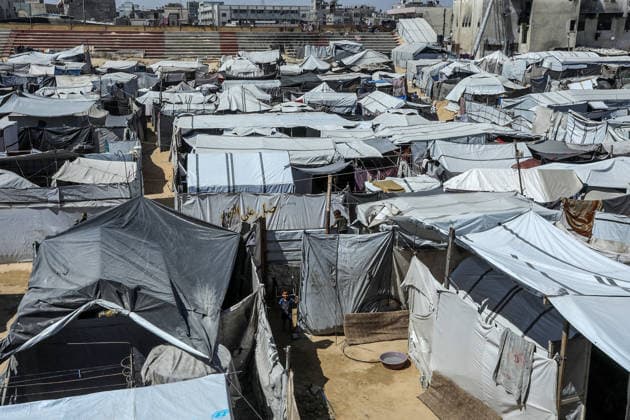 Khan Yunis Stadium in Gaza has become a shelter for displaced Palestinians KHAN YUNIS, GAZA, PALESTINE - JUNE 13: A view of makeshift tents as Khan Yunis Stadium which hosts Palestinian league matches, has been turned into a shelter for displaced Palestinians despite losing its former condition due to the strikes, has now become an area filled with tents of families who have lost their homes. Abed Rahim Khatib Anadolu Khan Yunis Gaza. Editorial use only. Please get in touch for any other usage.  Copyright: x2026xAnadoluxAbedxRahimxKhatibx