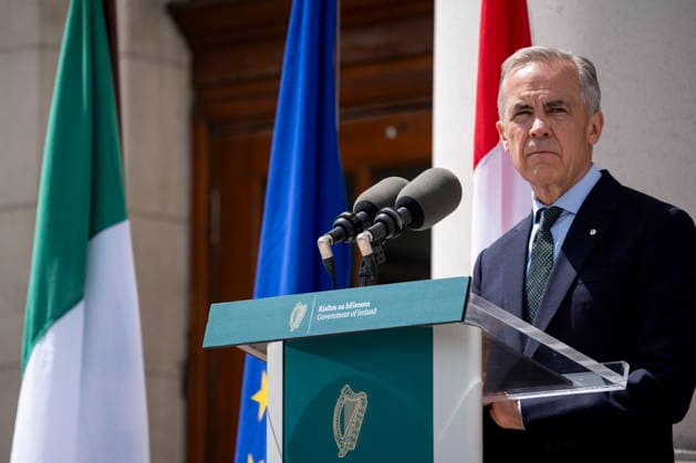 June 13, 2026, Dublin, Ireland: Prime Minister Mark Carney looks on while giving remarks at the Government Buildings in Dublin, on Saturday, June 13, 2026. Dublin Ireland  - ZUMAc35_ 20260613_zaf_c35_029 Copyright: xChristopherxKatsarovx