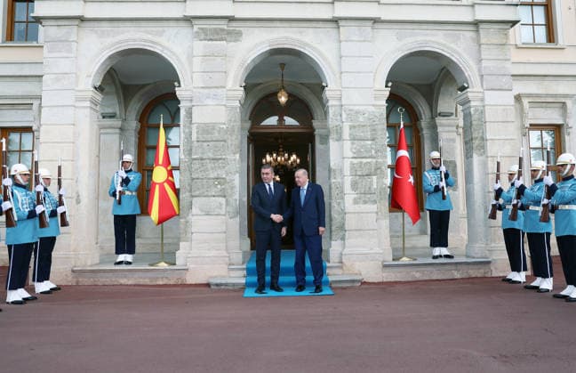 Turkish President Erdogan - North Macedonia’s Prime Minister Mickoski meeting in Istanbul ISTANBUL, TURKIYE - JUNE 13: (----EDITORIAL USE ONLY - MANDATORY CREDIT - TURKISH PRESIDENCY MURAT KULA HANDOUT - NO MARKETING NO ADVERTISING CAMPAIGNS - DISTRIBUTED AS A SERVICE TO CLIENTS----) Turkish President Recep Tayyip Erdogan (C-R) receives North Macedonia’s Prime Minister Hristijan Mickoski (C-L) at the Dolmabahce Working Office in Istanbul, Turkiye, on June 13, 2026. Turkish Presidency Murat Kula Handout Anadolu Istanbul Turkey. Editorial use only. Please get in touch for any other usage.  Copyright: x2026xAnadoluxTurkishxPresidencyx xMuratxKulax xHandoutx