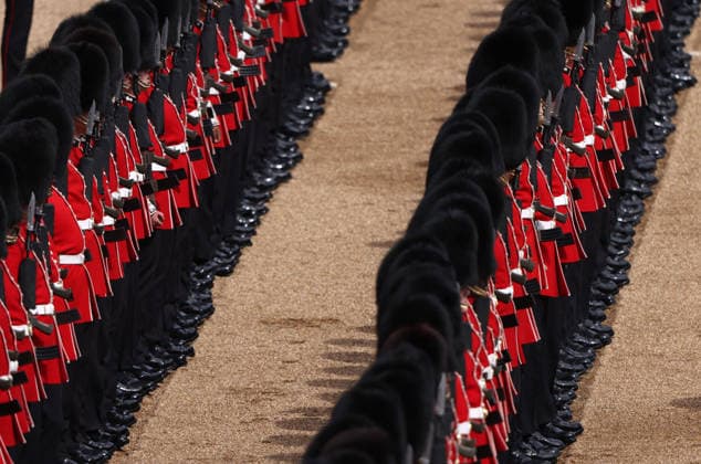 The King™s Birthday Parade, Trooping The Colour, takes places on Horse Guard™s Parade as The King™s Company, 1st Battalion Grenadier Guards, troop their colour in front of King Charles III. 1,350 soldiers, The Household Division and the King s Troop Royal Horse Artillery were in attendance, A flypast took place along The Mall and over Buckingham Palace, and included aircraft old and new, and was completed by the famous Red Arrows. Trooping The Colour, London, 13th June, 2026.  .