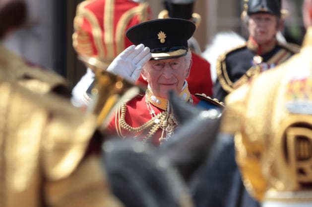 King Charles III salutes the armed forces after the annual Trooping the Colour in recognition of the King s birthday at Horseguards Parade on Saturday June 13, 2026.  LON2026061336 HUGOxPHILPOTT