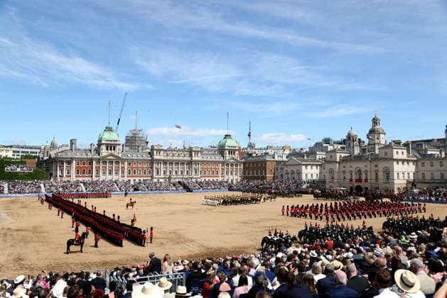 The King™s Birthday Parade, Trooping The Colour, takes places on Horse Guard™s Parade as The King™s Company, 1st Battalion Grenadier Guards, troop their colour in front of King Charles III. 1,350 soldiers, The Household Division and the King s Troop Royal Horse Artillery were in attendance, A flypast took place along The Mall and over Buckingham Palace, and included aircraft old and new, and was completed by the famous Red Arrows. Trooping The Colour, London, 13th June, 2026.  .