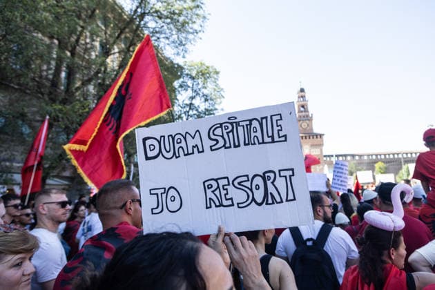 IPA85646511 - Milan, Largo Cairoli, Piazza Castello, June 13, 2026, Protest: Albania Is Not for Sale a demonstration by the Albanian community against the Rama government and the resort  Copyright: xFrancescoxEnriquezx xFrancescoxEnriquezx 85646511