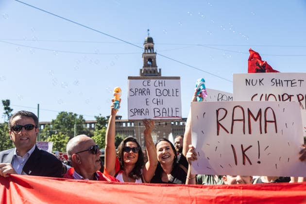 IPA85646516 - Milan, Largo Cairoli, Piazza Castello, June 13, 2026, Protest: Albania Is Not for Sale a demonstration by the Albanian community against the Rama government and the resort  Copyright: xFrancescoxEnriquezx xFrancescoxEnriquezx 85646516