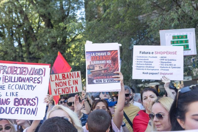 IPA85646521 - Milan, Largo Cairoli, Piazza Castello, June 13, 2026, Protest: Albania Is Not for Sale a demonstration by the Albanian community against the Rama government and the resort  Copyright: xFrancescoxEnriquezx xFrancescoxEnriquezx 85646521