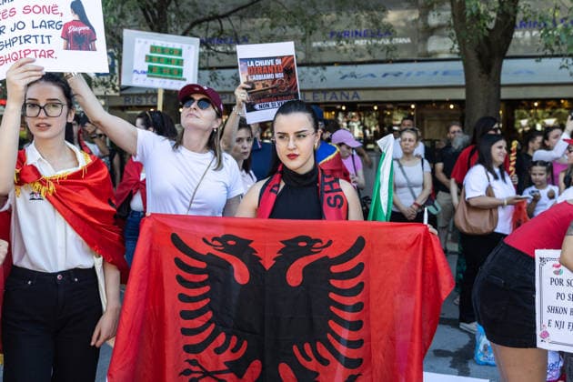 IPA85646532 - Milan, Largo Cairoli, Piazza Castello, June 13, 2026, Protest: Albania Is Not for Sale a demonstration by the Albanian community against the Rama government and the resort  Copyright: xFrancescoxEnriquezx xFrancescoxEnriquezx 85646532