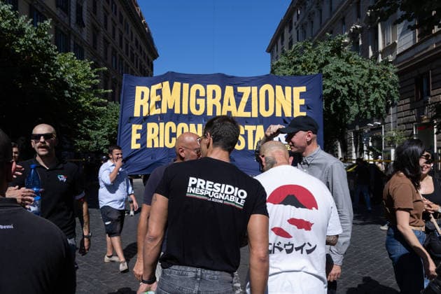 IPA85647061 - Rally in Rome in support of remigration, organized by the Remigration and Reconquest committee  Copyright: xMatteoxNardonex xx 85647061