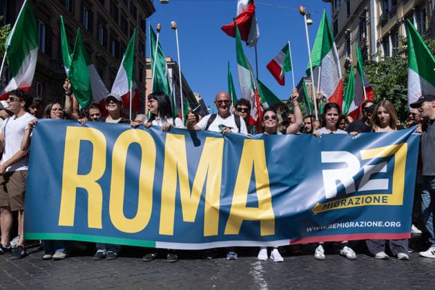 IPA85647064 - Rally in Rome in support of remigration, organized by the Remigration and Reconquest committee  Copyright: xMatteoxNardonex xx 85647064