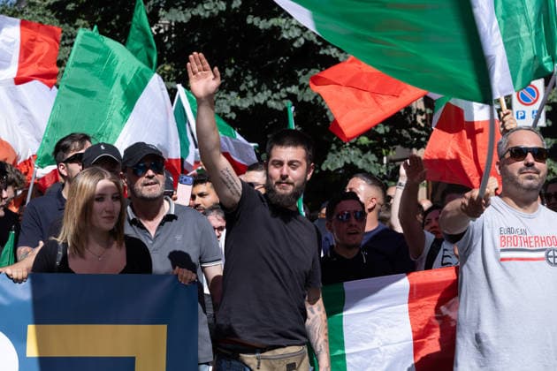 IPA85647070 - Rally in Rome in support of remigration, organized by the Remigration and Reconquest committee  Copyright: xMatteoxNardonex xx 85647070