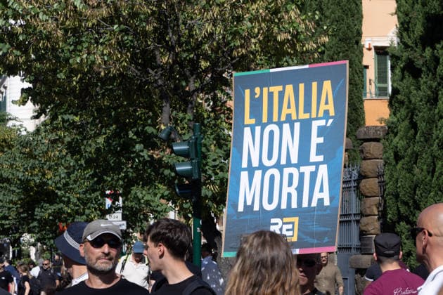 IPA85647083 - Rally in Rome in support of remigration, organized by the Remigration and Reconquest committee  Copyright: xMatteoxNardonex xx 85647083