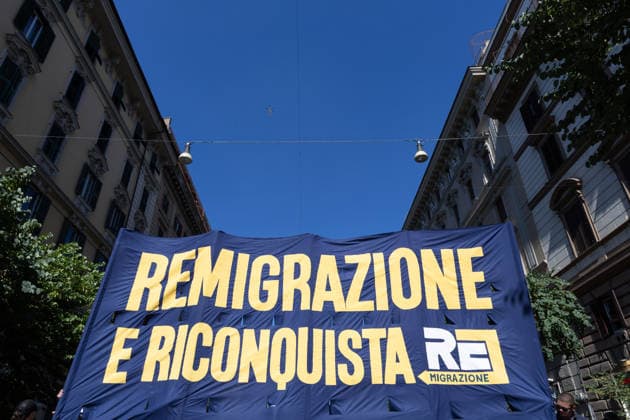 IPA85647063 - Rally in Rome in support of remigration, organized by the Remigration and Reconquest committee  Copyright: xMatteoxNardonex xx 85647063