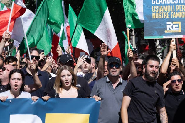 IPA85647068 - Rally in Rome in support of remigration, organized by the Remigration and Reconquest committee  Copyright: xMatteoxNardonex xx 85647068