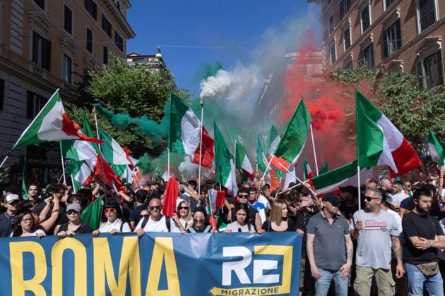 IPA85647072 - Rally in Rome in support of remigration, organized by the Remigration and Reconquest committee  Copyright: xMatteoxNardonex xx 85647072