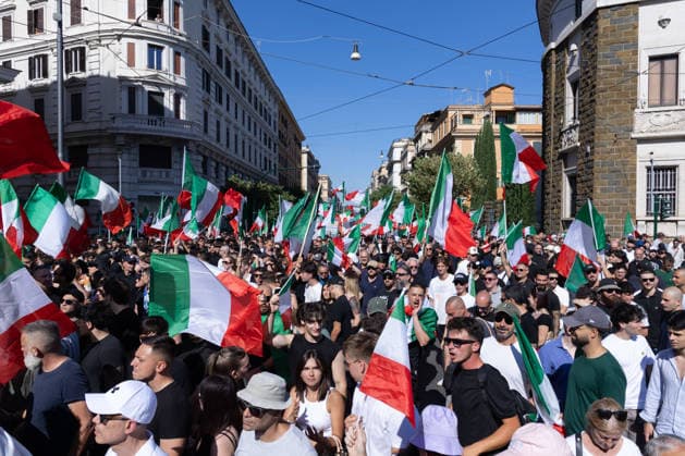 IPA85647077 - Rally in Rome in support of remigration, organized by the Remigration and Reconquest committee  Copyright: xMatteoxNardonex xx 85647077