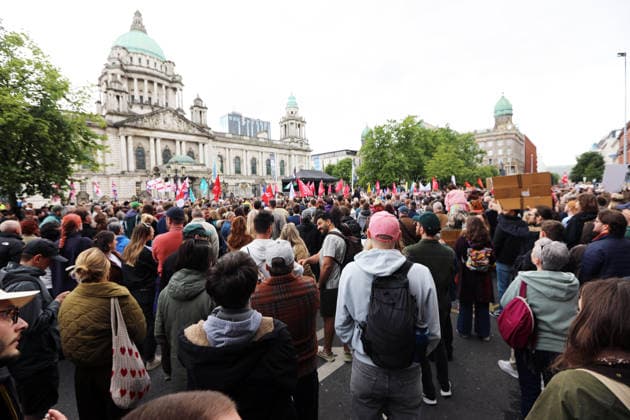 Anti-racism protest in Belfast BELFAST, NORTHERN IRELAND - JUNE 13: Thousands gather for anti-racism rally, after violence erupted across the city this week as the businesses and vehicles were targeted in Belfast, Northern Ireland on June 13, 2026. Conor McCaughley Anadolu Belfast Ireland. Editorial use only. Please get in touch for any other usage.  Copyright: x2026xAnadoluxConorxMcCaughleyx