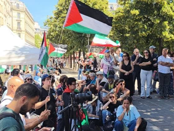 Rally in support of Palestinians organized by EuroPalestine in Paris PARIS, FRANCE - JUNE 13: Demonstrators wave Palestinian flags during a rally organized by EuroPalestine at the Fontaine des Innocents in Paris, France, on June 13, 2026. Awareness and document distribution stands were set up on site as participants denounced the war in Gaza and reaffirmed their support for the Palestinian people. Umit Donmez Anadolu Paris France. Editorial use only. Please get in touch for any other usage.  Copyright: x2026xAnadoluxUmitxDonmezx