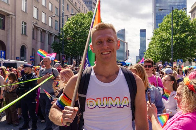 The 25th Pride Warsaw. Homokomando president Linus Lewandowski at Warsaw Pride. Warsaw Poland Copyright: xMikolajxJaneczekx