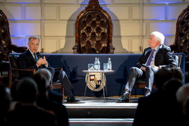 June 13, 2026, Dublin, Ireland: Prime Minister Mark Carney, left, speaks with Alex White at Trinity College in Dublin, on Saturday, June 13, 2026. Dublin Ireland  - ZUMAc35_ 20260613_zaf_c35_044 Copyright: xChristopherxKatsarovx