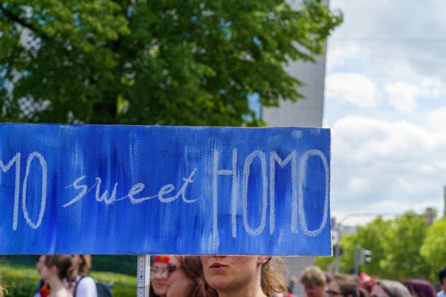 Pride March and Demonstration During CSD in Kassel Germany - Kassel, 13.06.2026 Sign with Homo sweet Homo as participants take part in the Christopher Street Day (CSD) march in Kassel. Demonstrators marched from Königsplatz through the city centre before returning to Königsplatz, where rallies and speeches were held before and after the procession. Hundreds of people gathered to advocate for LGBTQ+ rights, equality and diversity. Local media reported attendance of around 1,500 participants, though official figures were not immediately available. Hesse