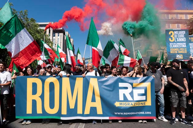 Rome, Italy. 13th june 2026. Demonstration for Remigration Rome, Italy. 13th june 2026. Demonstration for Remigration. EDITORIAL USE ONLY - NOT FOR COMMERCIAL USE. It may only be used in accordance with the context in which it was taken, and without any intent to defame or cause harm to the individuals depicted. By Using it, you agree to these terms of use., Credit:Diego Nangano Cappello Avalon Italy, Rome  Copyright: xDiegoxNanganoxCappellox xAvalonx 1109936216
