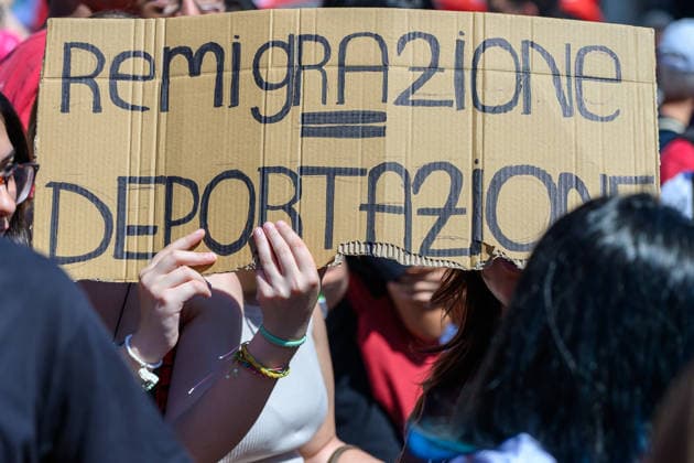 People take part in an anti-fascist demonstration in central Rome, as they march against a rally organised by right-wing groups advocating remigration in Rome June 13, 2026. AndreaxStaccioli