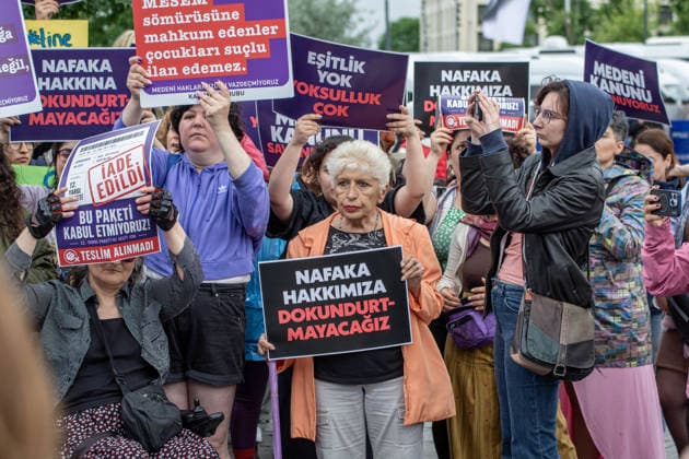 June 13, 2026, Istanbul, Istanbul, Turkey: Women s, LGBTQ+ and children s rights organizations gathered to protest the government s proposed 12th Judicial Reform Package, holding a press statement against what they describe as a measure that would restrict fundamental rights and freedoms. Speakers criticized provisions related to alimony, custody, mediation in cases involving violence, LGBTQ+ rights, children s rights and social media regulations, arguing that the package would increase state control over private life and weaken existing legal protections. The groups called for the complete withdrawal of the proposal and reaffirmed their commitment to defending equal rights, freedom and a life free from violence. Istanbul Turkey - ZUMAt171 20260613_zip_t171_038 Copyright: xAbdullahxTepelix