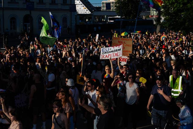 Participants March in Ljubljana Pride Parade 2026 Participants take part in the Ljubljana Pride Parade in Ljubljana, Slovenia, on June 13, 2026. The march through the city center marked the culmination of the annual Ljubljana Pride Festival, bringing together members of the LGBTQ+ community and supporters to advocate for equality, inclusion, and human rights. This year s festival was held under the slogan Democracy in Our Hands Hope is Our Resistance. Ljubljana Slovenia  Copyright: xNikxErikxNeubauerx _DSC0254.JPEG