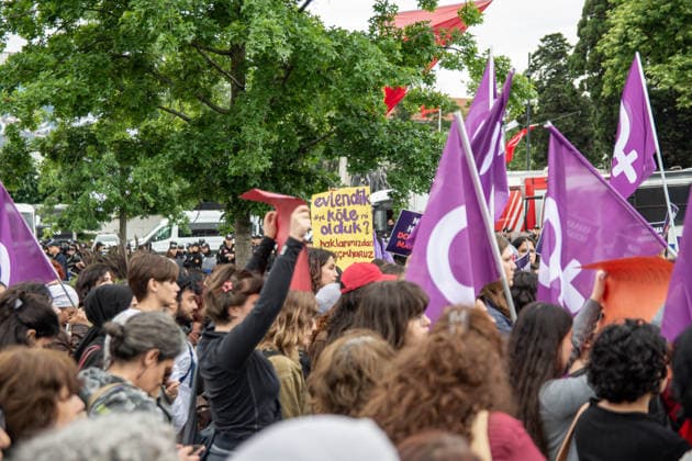 June 13, 2026, Istanbul, Istanbul, Turkey: Women s, LGBTQ+ and children s rights organizations gathered to protest the government s proposed 12th Judicial Reform Package, holding a press statement against what they describe as a measure that would restrict fundamental rights and freedoms. Speakers criticized provisions related to alimony, custody, mediation in cases involving violence, LGBTQ+ rights, children s rights and social media regulations, arguing that the package would increase state control over private life and weaken existing legal protections. The groups called for the complete withdrawal of the proposal and reaffirmed their commitment to defending equal rights, freedom and a life free from violence. Istanbul Turkey - ZUMAt171 20260613_zip_t171_052 Copyright: xAbdullahxTepelix