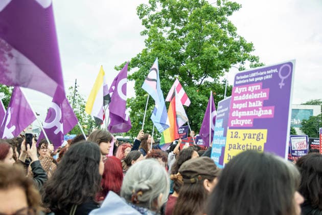 June 13, 2026, Istanbul, Istanbul, Turkey: Women s, LGBTQ+ and children s rights organizations gathered to protest the government s proposed 12th Judicial Reform Package, holding a press statement against what they describe as a measure that would restrict fundamental rights and freedoms. Speakers criticized provisions related to alimony, custody, mediation in cases involving violence, LGBTQ+ rights, children s rights and social media regulations, arguing that the package would increase state control over private life and weaken existing legal protections. The groups called for the complete withdrawal of the proposal and reaffirmed their commitment to defending equal rights, freedom and a life free from violence. Istanbul Turkey  - ZUMAt171 20260613_zip_t171_053 Copyright: xAbdullahxTepelix