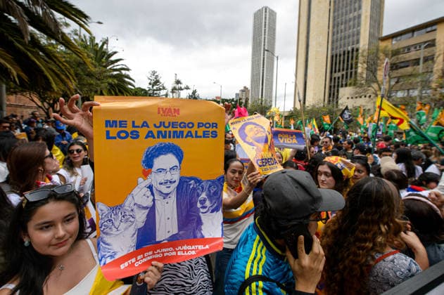 June 13, 2026, Bogota, Bogota D.C, Colombia: Supporters of colombian left-wing presidential candidate for the political party Pacto Historico Ivan Cepeda Castro tak part during the closure rally of his runoff campaign a week ahead of the second round of elections in BogotoÂ¡, Colombia June 13, 2026. Bogota Colombia - ZUMAvp1_ 20260613_zia_vp1_024 Copyright: xSebastianxBarrosx