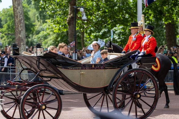 June 13, 2026, London, United Kingdom: Prince George, Princess Charlotte, Prince Louis and Catherine, Princess of Wales in an Ascot Landau carriage, at Trooping The Colour, on The Mall, London. London United Kingdom - ZUMAs197 20260613_aaa_s197_287 Copyright: xPhilxLewisx