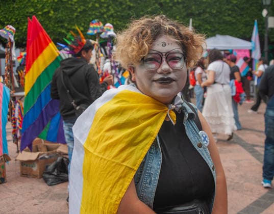 A member of the LGBTIQ+ community taking part during the Pride parade, celebrating its tenth edition. Around 8,000 people joined the Pride march to demand equal rights and an end to homophobic killings. on June 13, 2026 in Queretaro, Mexico. Queretaro Mexico  - ZUMAe321 20260613_zia_e321_042 Copyright: xJosexCarrerax
