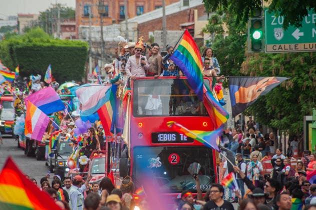 Members of the LGBTIQ+ community taking part during the Pride parade, celebrating its tenth edition. Around 8,000 people joined the Pride march to demand equal rights and an end to homophobic killings. on June 13, 2026 in Queretaro, Mexico. Queretaro Mexico  - ZUMAe321 20260613_zia_e321_049 Copyright: xJosexCarrerax